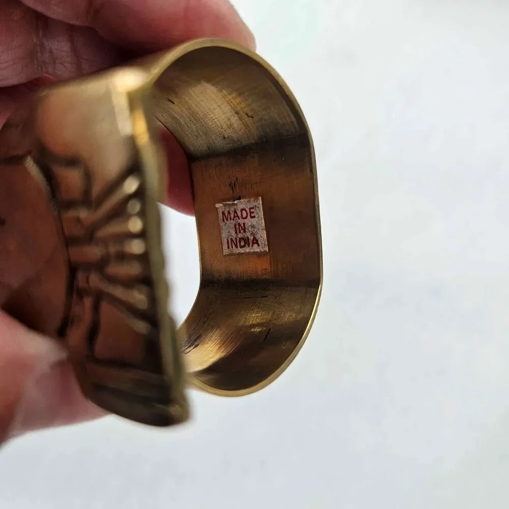 Vintage Brass Napkin Rings Set of 7 India Animal Floral Cottage Farmhouse Decor